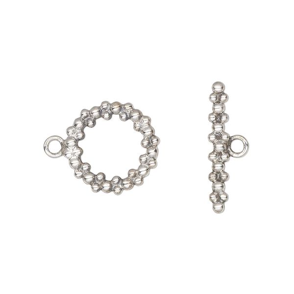 Clasp, toggle, antiqued sterling silver, 14mm with round bubble design. Sold individually. image number 0
