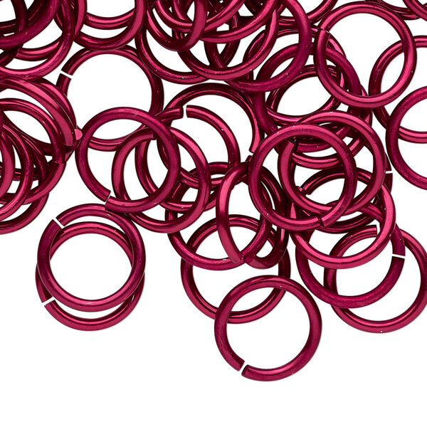 Jump ring, anodized tempered aluminum, red, 12mm round, 9.2mm inside diameter, 15 gauge. Sold per pkg of 100. image number 0