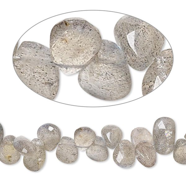 Labradorite 1pkg1, hand-cut top-drilled faceted puffed teardrop bead natural 4 inch 5x4mm-9x6mm image number 0