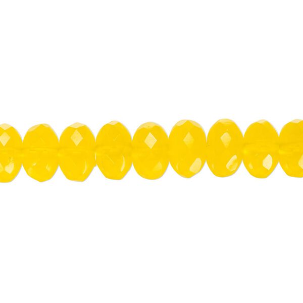 Bead, Czech fire-polished glass, transparent yellow, 9x5mm faceted rondelle. Sold per 16-inch strand. image number 0