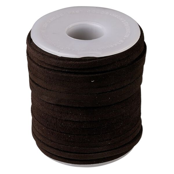 Cord, suede lace (dyed), brown, 3-4mm. Sold per 25-yard spool. image number 0