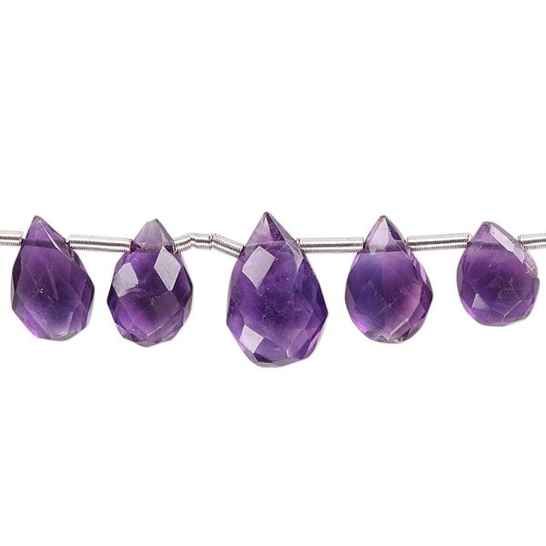 Amethyst 1pkg1, hand-cut top-drilled faceted puffed teardrop bead natural 4 inch graduated 6x4mm-12x8mm image number 0