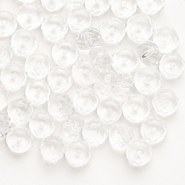 Bead, glass, translucent clear, 6x4mm-7x5mm faceted rondelle. Sold per 9-inch strand, approximately 55 beads. image number 0