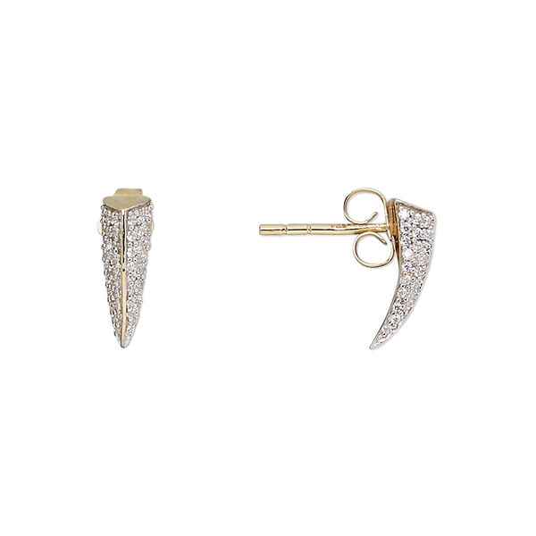Earstud, Create Compliments®, cubic zirconia and gold-finished sterling silver, clear, 12x4mm talon. Sold per pair. image number 0