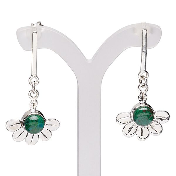 Earring, chrysocolla (stabilized) and sterling silver, 40mm with post, 20 gauge. Sold per pair. image number 0