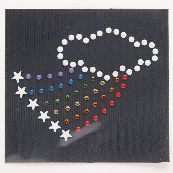 Iron-on transfer, multicolored, pkg/1, 4x3-inch cloud with rainbow and stars. image number 0