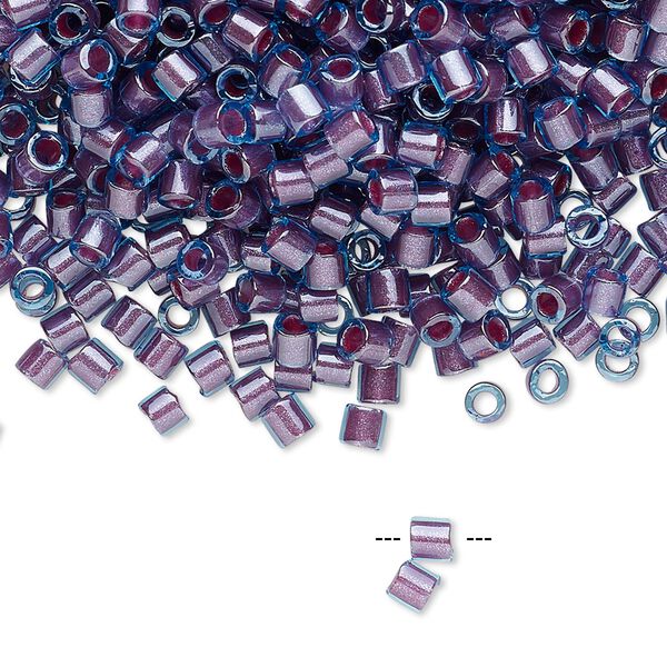 Seed bead, Delica®, glass, pkg/250g, #8 round, translucent orchid-lined luster aqua (DBL-0922). image number 0