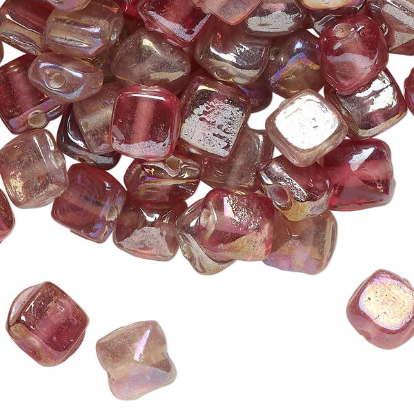 Bead, lampworked glass, translucent dusty rose luster, 8mm puffed flat square with flat back. Sold per 2-ounce pkg, approximately 130 beads. image number 0