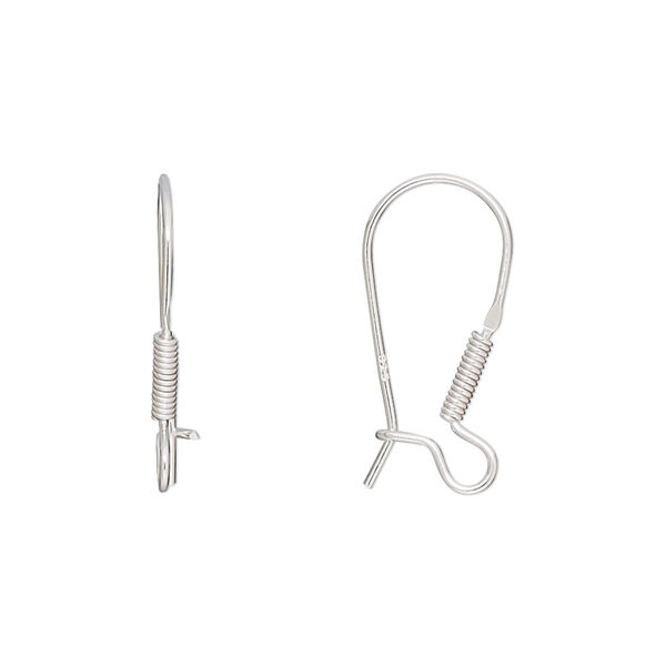 Ear wire, sterling silver, 21mm kidney with 6mm coil and open loop, 21 gauge. Sold per pair. image number 0