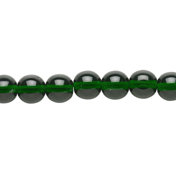 Bead, Czech glass druk, transparent emerald green, 8mm round. Sold per 15-1/2" to 16" strand. image number 0