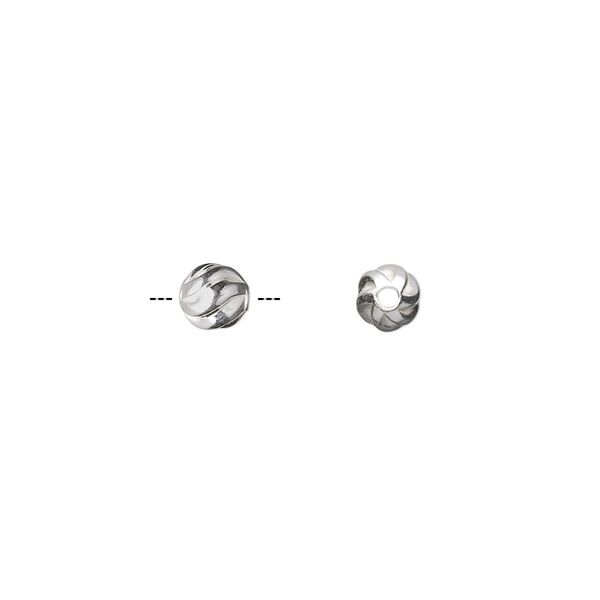 Bead, sterling silver, 5mm partially matte twisted corrugated round. Sold per pkg of 2. image number 0