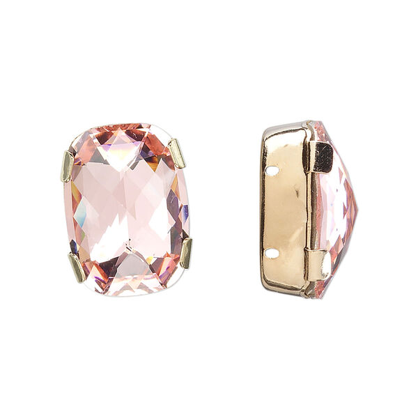 Spacer, crystal and gold-plated brass, Crystal Passions®, light rose, 18x13mm 2-strand rectangle (11504), fits up to 8mm bead. Sold individually. image number 0