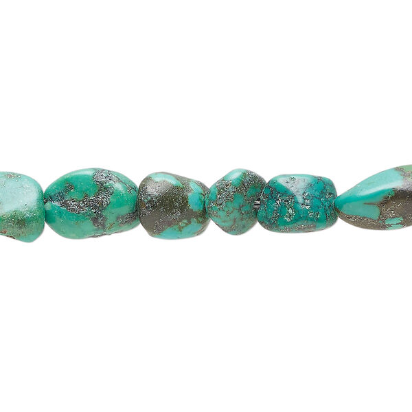 Bead, turquoise (dyed / stabilized), green, mini nugget. Sold per 15-inch strand. image number 0