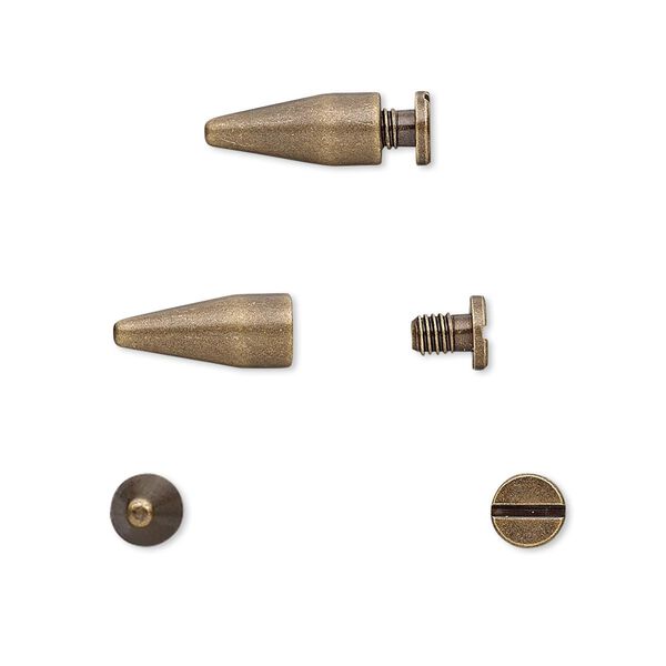 Rivet, twist-in, antique brass-plated brass, 13x5mm with 12x5mm spike and 3mm shank. Sold per pkg of (4) 2-piece sets. image number 0