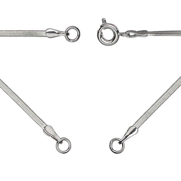Necklace, silver-plated brass, 1.6mm flat snake, 18 inches in (2) 9" segments with (2) 3.5mm soldered jump rings and springing clasp. Sold Individually. image number 0