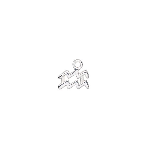 Charm, sterling silver, 9x7mm single-sided Aquarius zodiac symbol. Sold individually. image number 0