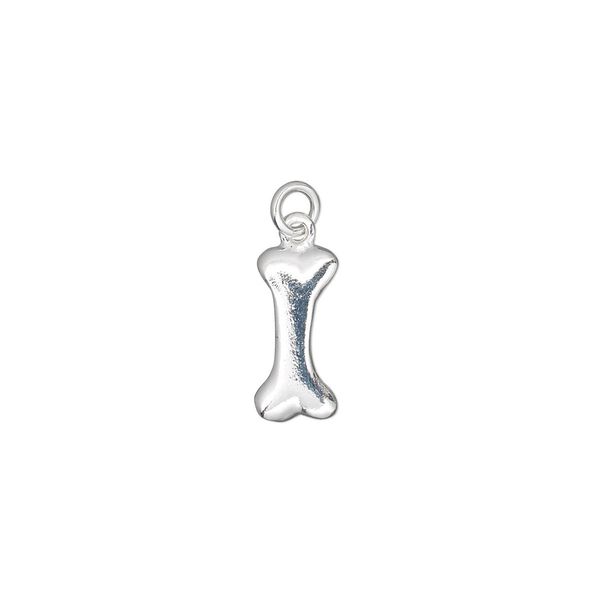 Charm, sterling silver, 13x6mm double-sided flat dog bone. Sold individually. image number 0