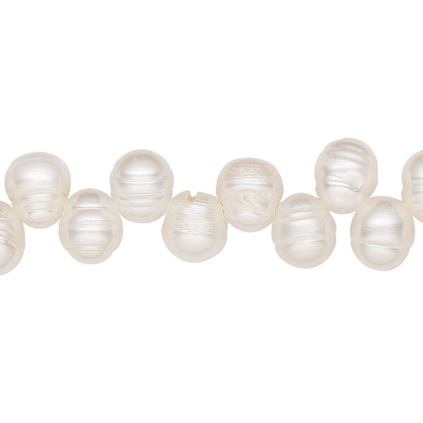 Pearl 1pkg1, cultured freshwater (bleached), white, 8x6mm-10x7mm top-drilled rice, D grade, Mohs hardness 2-1/2 to 4. 15-1/2 to 16 inch strand. image number 0