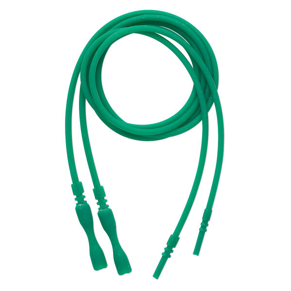 Necklace cord, silicone, opaque green, 2.2-2.5mm wide, 18 inches with snap closure. Sold per pkg of 4. image number 0