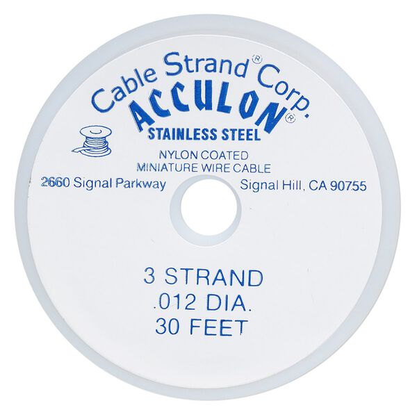 Beading wire, Acculon®, nylon-coated stainless steel, gold color, 3 strand, 0.012-inch diameter. Sold per 30-foot spool. image number 0