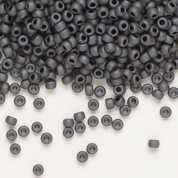 Seed bead, Miyuki, glass, pkg/250g, #8 rocaille, opaque matte metallic glazed luster slate (RR-2065). image number 0