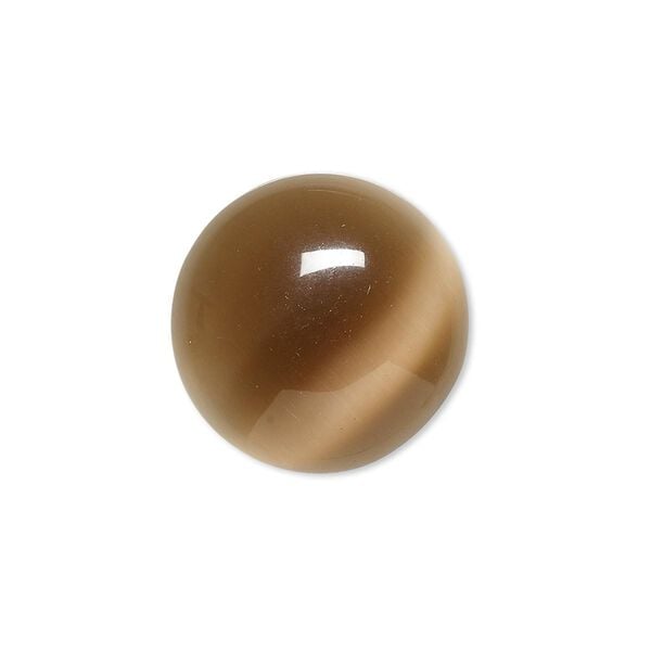 Cabochon, cat's eye glass (fiber optic glass), brown, 20mm calibrated round, quality grade. Sold per pkg of 4. image number 0