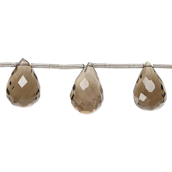 Smoky quartz 1pkg14, hand-cut top-drilled faceted briolette bead graduated 10x6mm-16x9mm image number 0