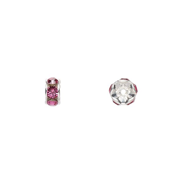 Bead 4pk rose silver plate foil back, Crystal Passions® 6x3.5mm rondelle 77506 image number 0
