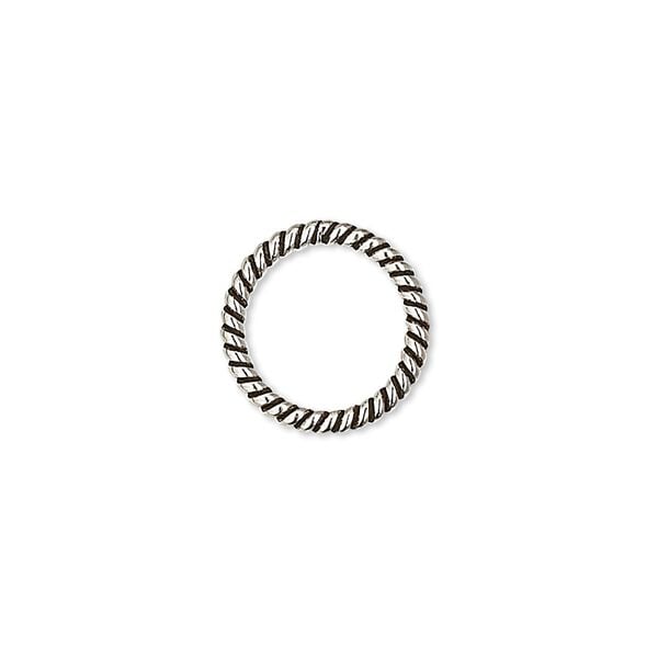 Jump ring, antiqued sterling silver, 14mm soldered twisted round, 11.5mm inside diameter, 15 gauge. Sold per pkg of 2. image number 0