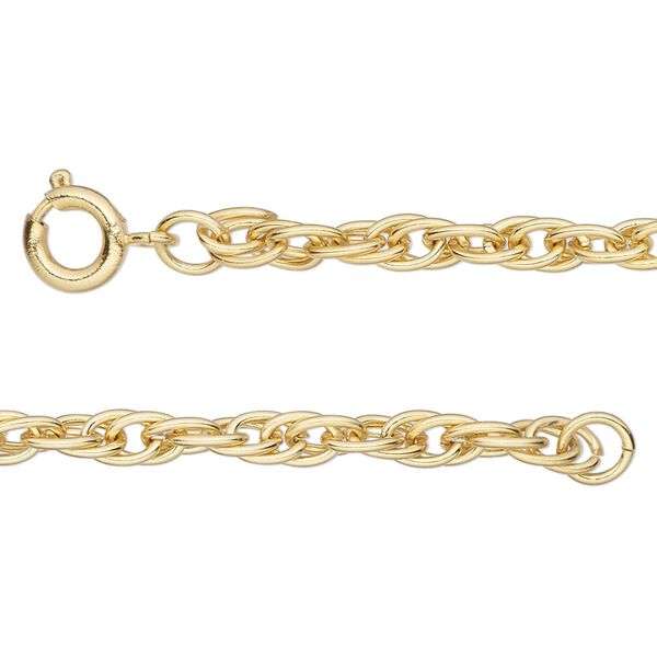 Chain, gold-finished steel, 4mm triple rope, 24 inches with springring clasp. Sold individually. image number 0