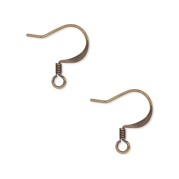 Ear wire fishhook 1pkg100 antique gold-plated, 17mm flat / 2.5mm coil / open loop, 22 gauge brass 50 pair image number 0