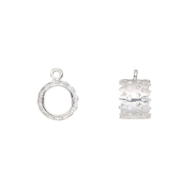 Drop, sterling silver, 9mm double-sided round with (2) 8mm round cabochon bezel settings. Sold individually. image number 0