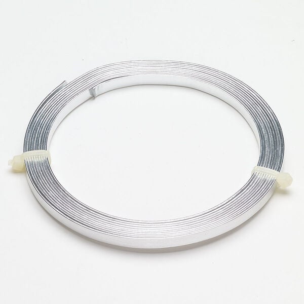 Wire, anodized aluminum, pkg/9 feet, 5mm flat, silver. image number 0