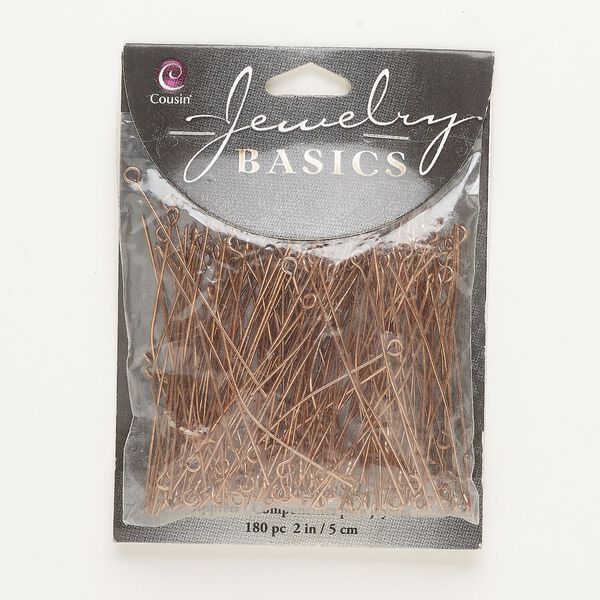 Eye pin, antique copper-finished steel, 2 inches, 21 gauge. Sold per pkg of 180. image number 0