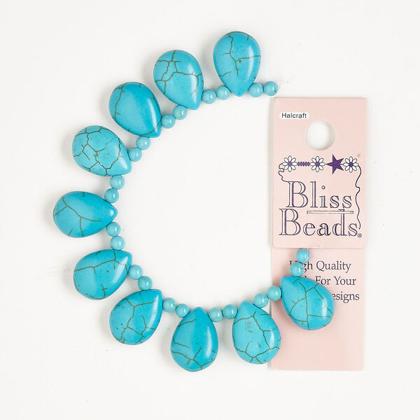 Bead assortment, "turquoise" (resin) (imitation), opaque turquoise blue with matrix, 18x13mm top-drilled puffed teardrop. Sold per pkg of 10. image number 0
