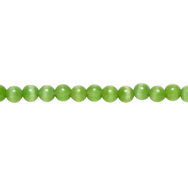 Bead, cat's eye glass (fiber optic glass), dark green, 4mm round, quality grade. Sold per 15-1/2" to 16" strand. image number 0