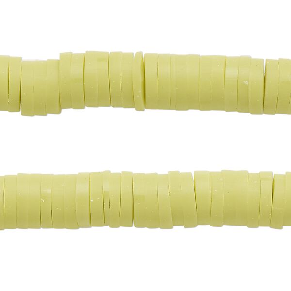 Bead, polymer clay, opaque lime green, 8x2mm heishi. Sold per pkg of (2) 15-1/2 to 16-inch strands. image number 0
