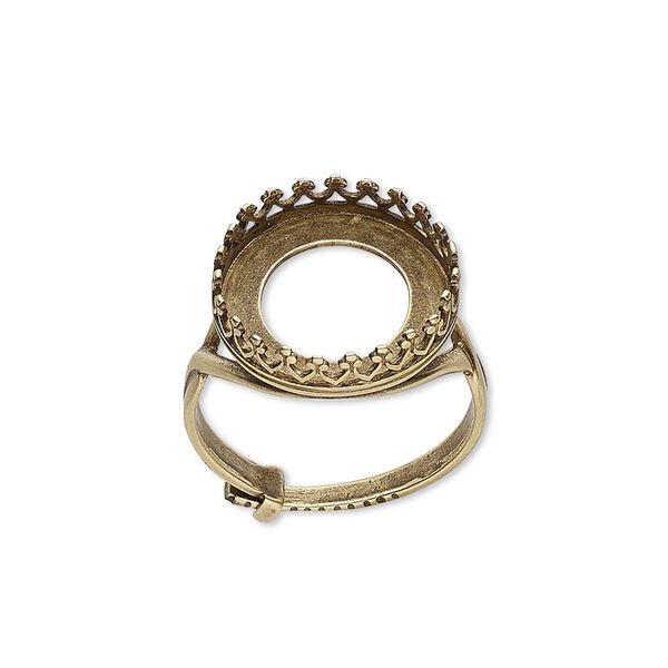 Ring, JBB Findings, antiqued brass, 16mm round with 14mm round bezel setting, adjustable from size 6-8. Sold individually. image number 0