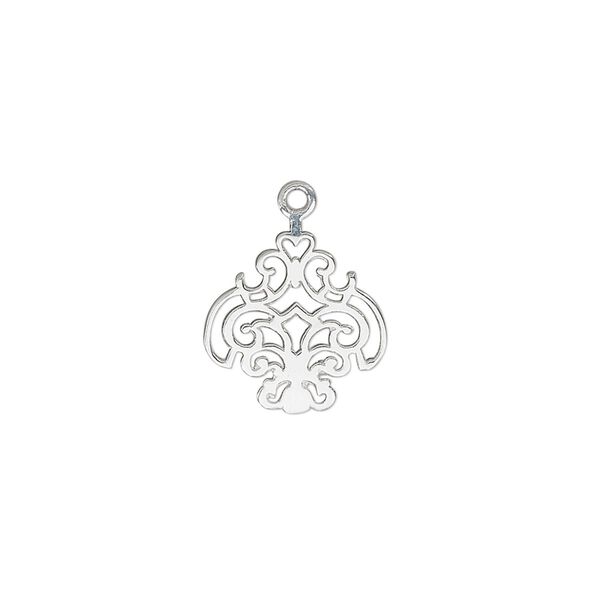 Drop, sterling silver, 15x13.5mm single-sided fancy design. Sold individually. image number 0