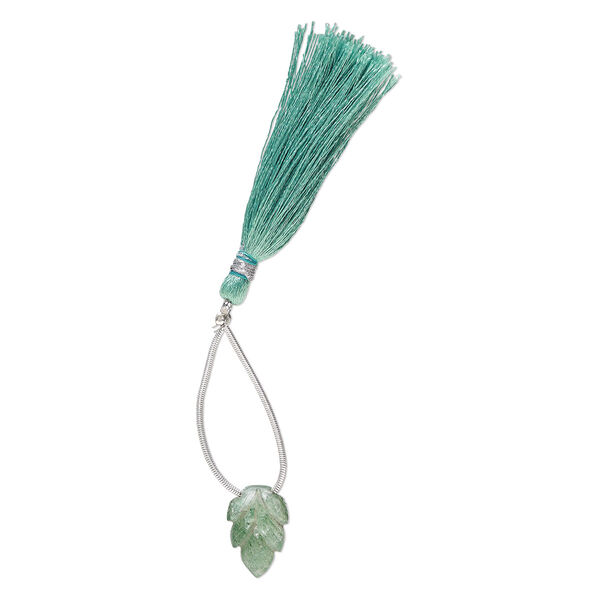 Green aventurine 1pkg1, hand-cut top-drilled carved leaf bead natural 18x12mm image number 1