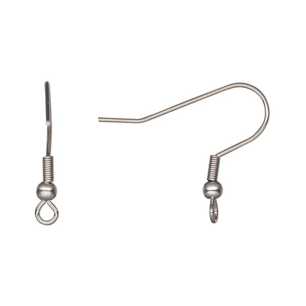 Ear wire fishhook 1pkg1000, 21mm / 3mm ball / 4x1.5mm coil / perpendicular open loop, 21 gauge stainless steel 500 pair image number 0