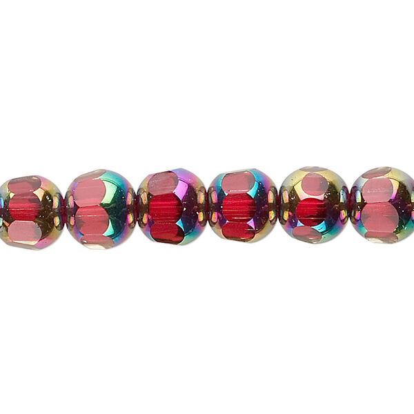 Bead, glass, Siam AB, 8mm faceted round. Sold per 15-1/2" to 16" strand. image number 0