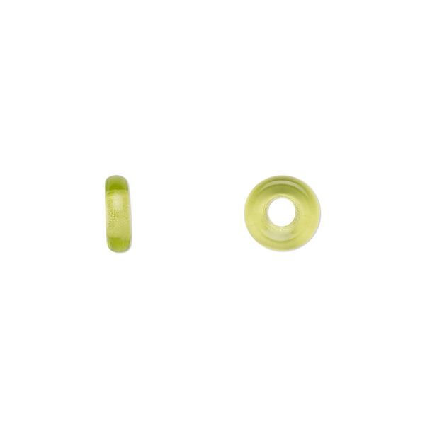 Bead, Czech pressed glass, olivine, 8x2.5mm ring. Sold per pkg of 50. image number 0