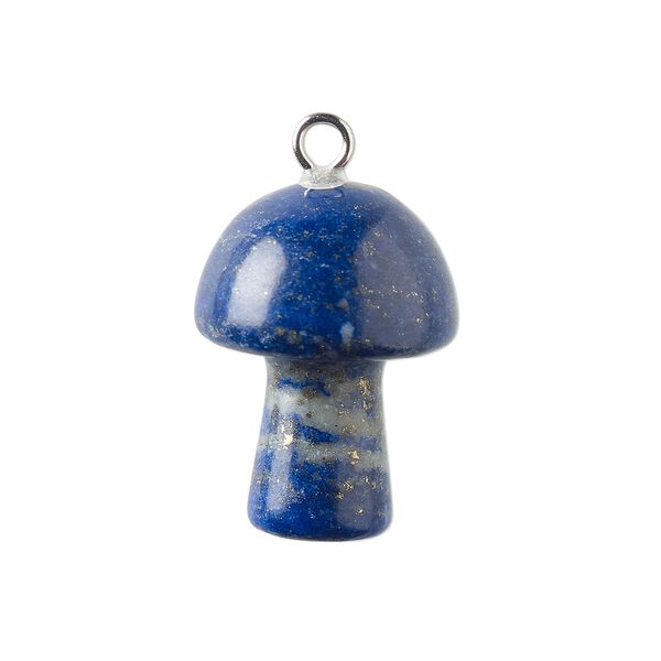 Lapis lazuli / brass 1pkg1, imitation rhodium-plated hand-carved 3D mushroom drop natural 20x15mm image number 0