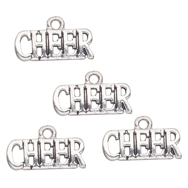 Charm, antique silver-finished "pewter" (zinc-based alloy), 18x8mm single-sided cheer. Sold per pkg of 4. image number 0