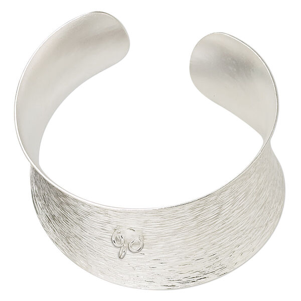 Bracelet component, cuff, Hill Tribes, sterling silver, 28-36mm wide with textured finish and 3 loops, adjustable. Sold individually. image number 0