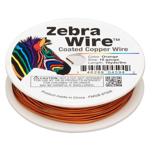 Wire, Zebra Wire™, color-coated copper, orange, round, 18 gauge. Sold per 10-yard spool. image number 0