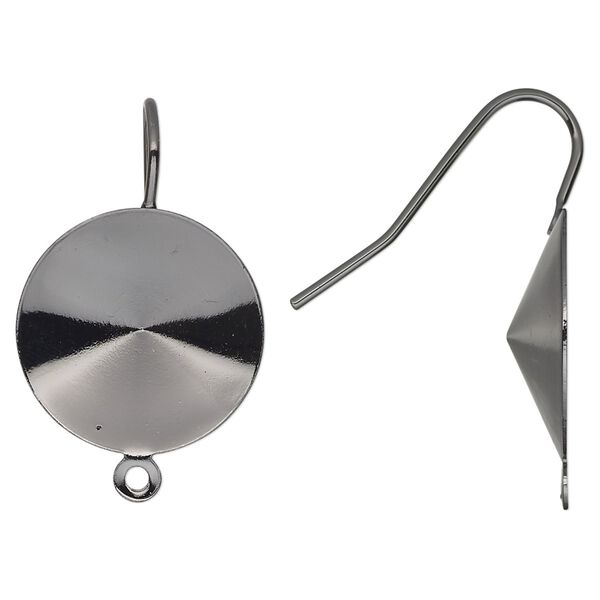 Ear wire 1pkg10 Almost Instant Jewelry®, 23mm / 18mm rivoli glue-in setting, 18-20 gauge gunmetal-finished brass 5 pair image number 0