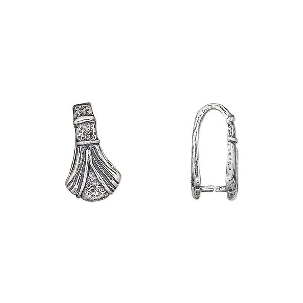 Bail, JBB Findings, ice-pick, antiqued sterling silver, 13x8mm fancy, 9mm grip length. Sold individually. image number 0