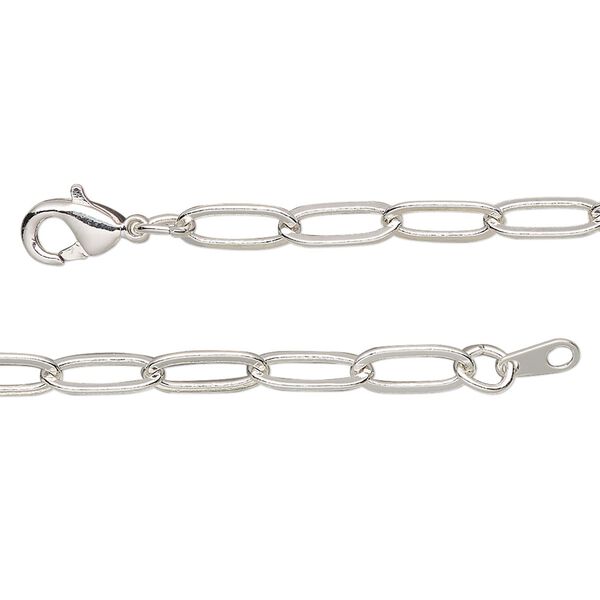 Chain, silver-plated brass, 3.8mm paperclip, 18 inches with lobster claw clasp. Sold individually. image number 0